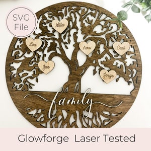 Family Tree Cut File | Glowforge File | Family Tree Gift | Mothers Day Gift | Birthday Gift For Mom | Grandkids Tree SVG | Personalized Gift