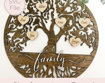 Fichier de coupe d'arbre généalogique | Fichier Glowforge | Cadeau d'arbre généalogique | Cadeau de fête des mères | Cadeau d'anniversaire pour maman | Petits-enfants arbre SVG | Cadeau personnalisé