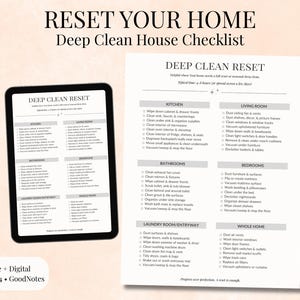 Lista de limpieza profunda de la casa / Lista de limpieza habitación por habitación / Planificador de limpieza imprimible / Lista de limpieza de GoodNotes