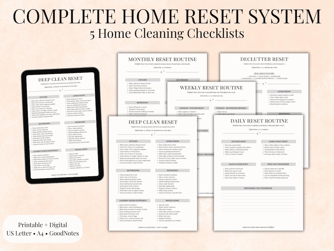 Cleaning Checklist Bundle | Home Reset Cleaning System | Printable ...
