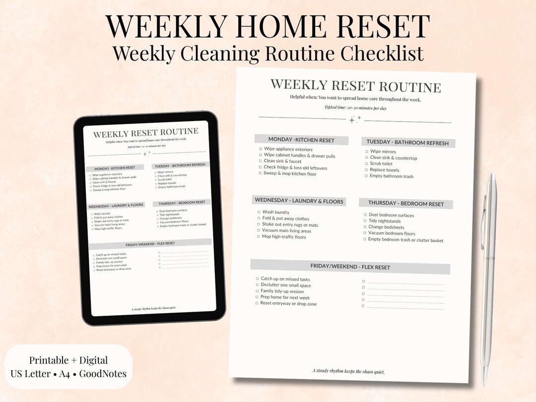 Weekly Cleaning Checklist | Weekly Reset Routine | Printable Cleaning ...
