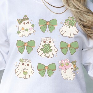 St.Patricks Ghost Coquette Bögen PNG, Girly Irish Ghosts Digital Download, Mädchen Halloween Paddys Day Printable, Saint Spooky Sublimation