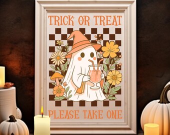 Halloween Süßigkeit Zeichen Süßes oder Saures druckbare, Spaß Summerween Geist Veranda Tür digitaler Download, 8 x 10 Bitte nehmen Sie einen niedlichen Girly Sofort