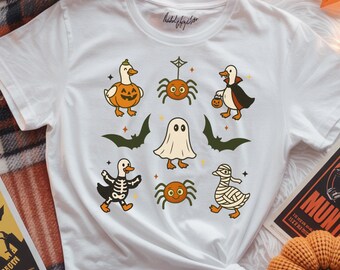 Halloween Ente PNG, Bauernhof Gans Halloween digitaler Download, lustige gruselige Saison druckbare Sublimation, gekachelte Halloween Spinnen Entenliebhaber