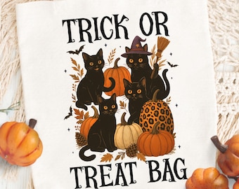 Süßes oder Saures Tasche PNG SVG Druckbare, Kinder schwarze Katzen, Halloween Digitaler Download Süßigkeitstasche, Leopard Kürbis druckbare Tasche Sublimation