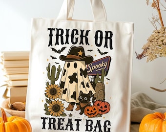 Süßes oder Saures Tasche PNG SVG druckbar, Kinder Cowboy Geister, Halloween Digital Download Candy Bag, Western druckbare Leckerli Tasche Sublimation
