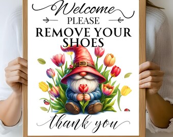 Bitte entfernen Sie die Schuhe Zeichen, digitale Download keine Schuhe Zeichen Gnome, Sofort Download 8 x 10 Haus oder Büro Schuhe aus bitte 4 Jahreszeiten