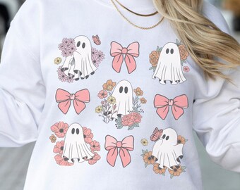Halloween Kokette Geister PNG, Soft Girly Halloween digitaler Download, rosa Bögen Mädchen Halloween druckbare, Herbst gruselige Saison Sublimation