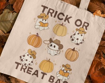 Sacchetto di dolcetto o scherzetto in formato SVG PNG, Fantasma cowboy per bambini, Sacchetto di caramelle di Halloween con download digitale, File di sublimazione per sacchetto di dolcetti stampabile con fantasma western