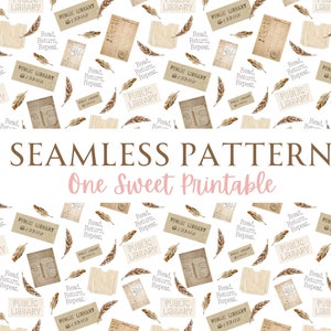 Book Pattern Design File For Sublimation Printing, Seamless Library Card Printable, Vintage Books Digital Paper, Booktok Bookish Pattern