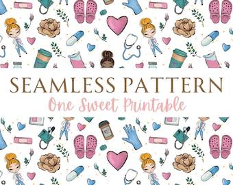 Nurse Pattern Design File For Sublimation Printing, Seamless Nurse Life Printable, Fun Girls Nurse Digital Paper, Medical Doctor Pattern