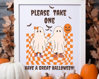 Si prega di prendere uno o due "Dolcetto o scherzetto" stampabile, download digitale fantasma, cartello per porta del portico di Halloween, 8x10 caramelle scaricabili all'istante