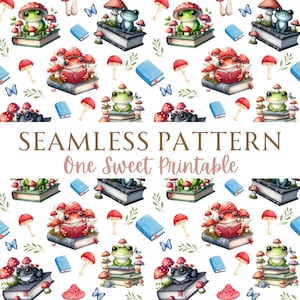 Printable Book Pattern File For Sublimation Printing, Seamless Frogs and Books Instant Download, Bookish Digital PNG, Booktok Book Lover