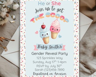 Bearbeitbare Eiscreme Gender Reveal Party druckbare Einladungen, Gender Reveal Einladung Was ist die Schaufel, Gender Reveal Canva Vorlage