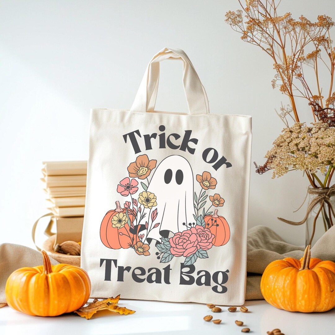 Trick or Treat Bag SVG PNG ,girls Floral Ghost Halloween Digital ...