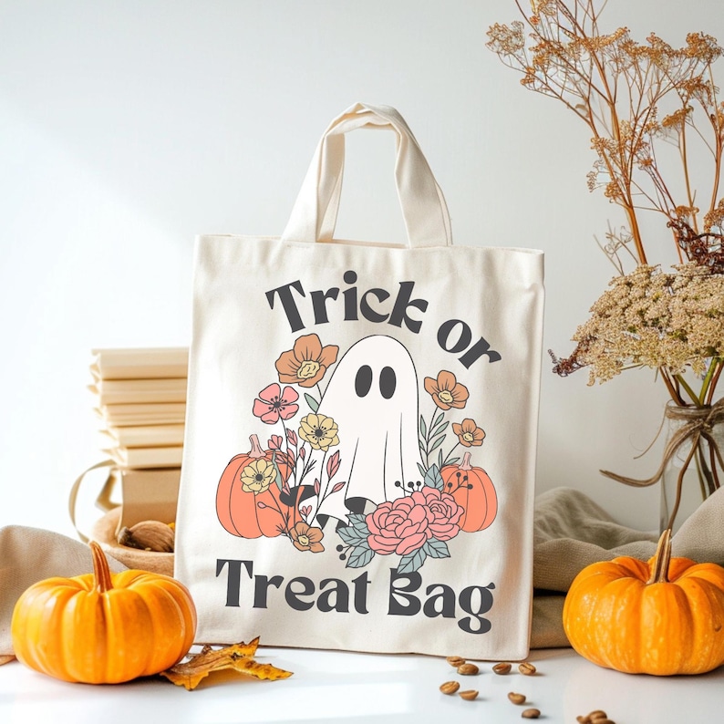 Trick or Treat Bag SVG PNG ,girls Floral Ghost Halloween Digital ...