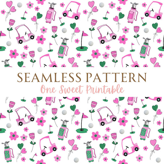 Printable Girls Golf Seamless Pattern Design File For Sublimation Printing, Seamless Pink Green Golf Instant Download, Golf Girl Digital PNG