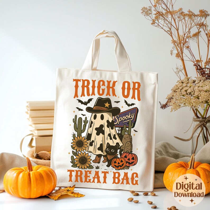 Trick or Treat Bag PNG SVG Printable , Kids Cowboy Ghosts , Halloween ...