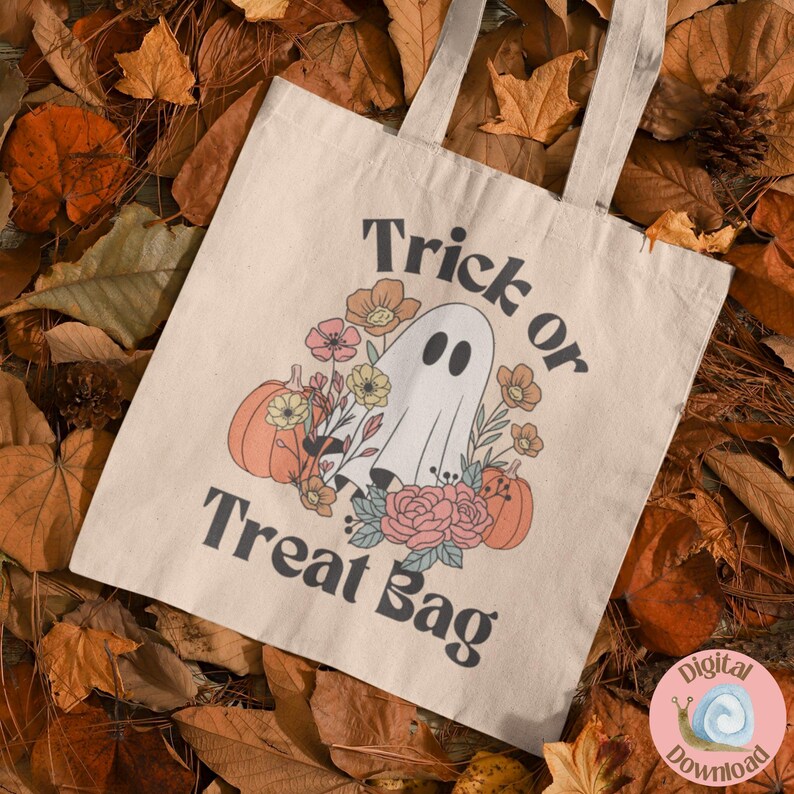Trick or Treat Bag SVG PNG ,girls Floral Ghost Halloween Digital ...