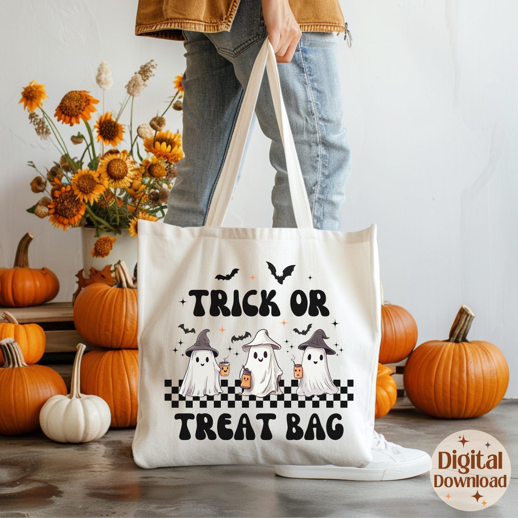 Trick or Treat Bag PNG SVG Printable , Kids Retro Ghosts , Halloween ...