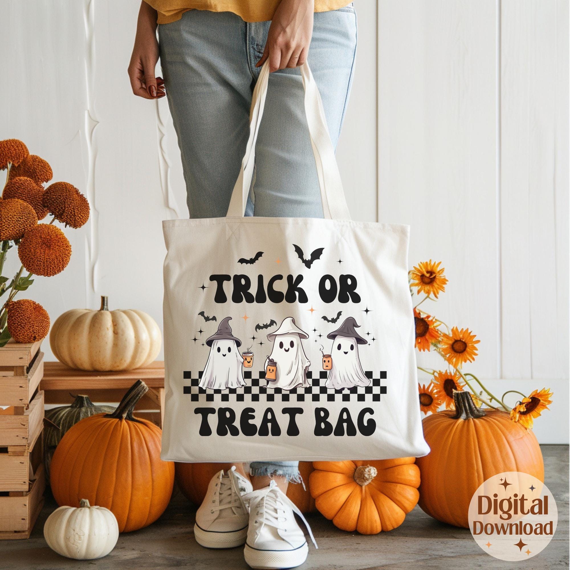 Trick or Treat Bag PNG SVG Printable , Kids Retro Ghosts , Halloween ...