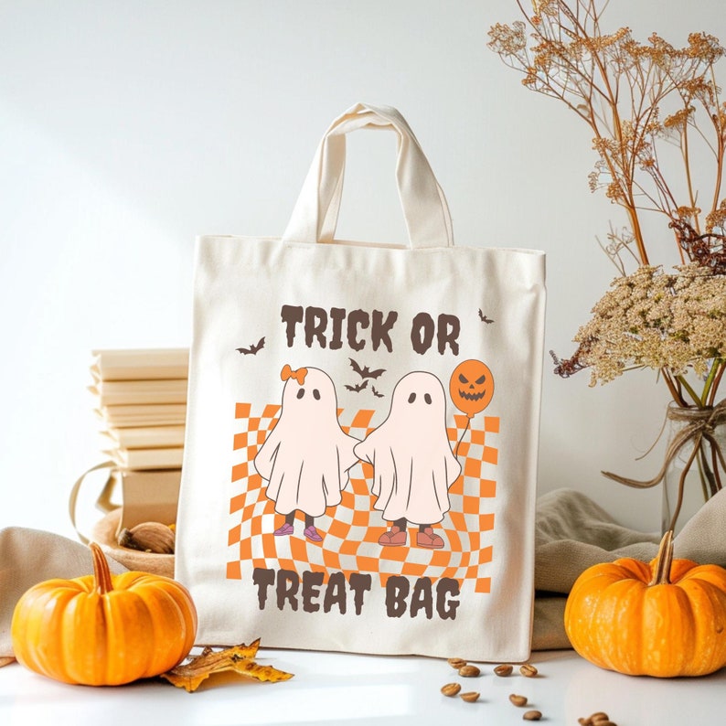 Trick or Treat Bag PNG SVG Printable , Kids Retro Ghosts , Halloween ...