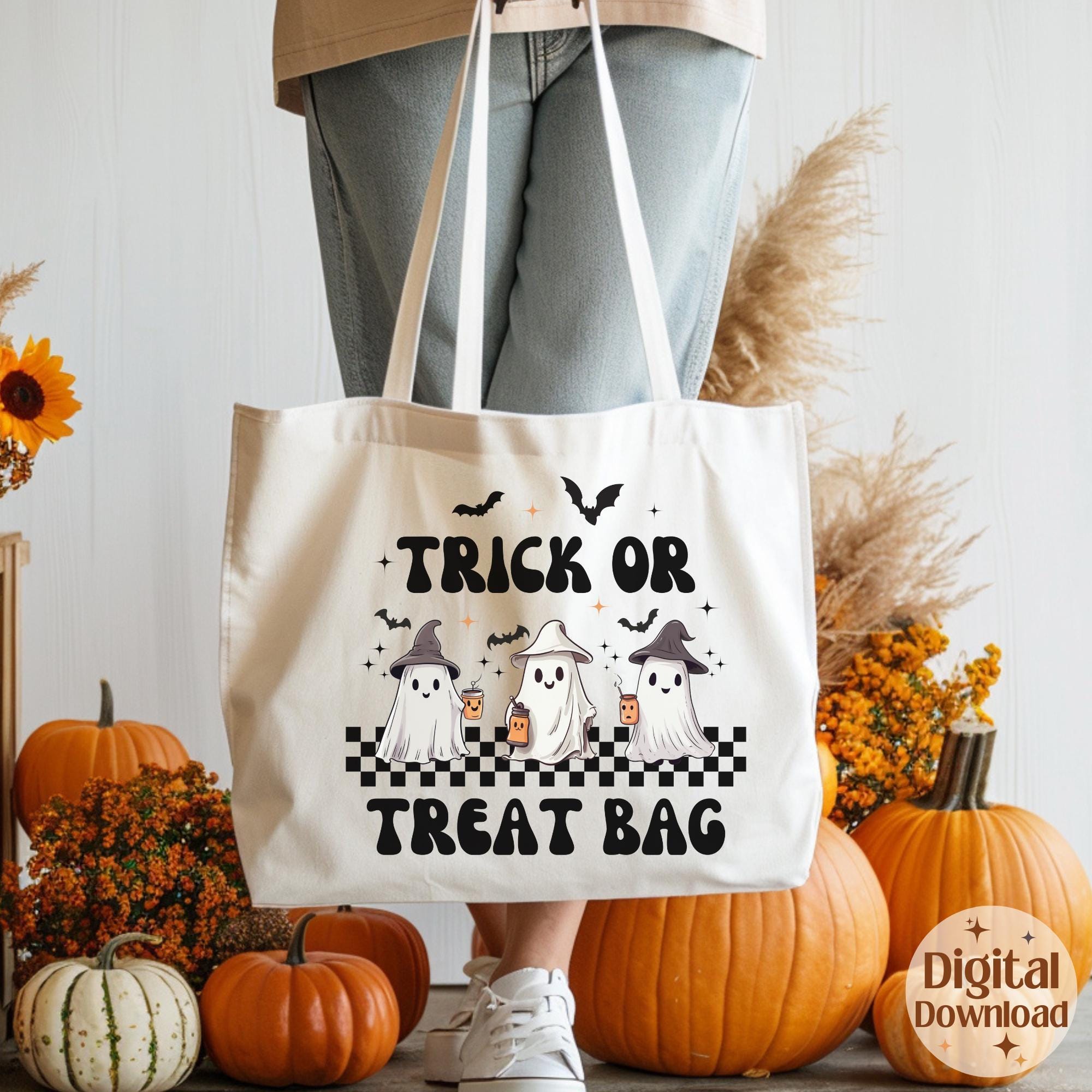 Trick or Treat Bag PNG SVG Printable , Kids Retro Ghosts , Halloween ...