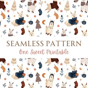 Christmas Llama Seamless Pattern Design File For Sublimation Printing, Boho Llama Instant Download, Boy or Girl Llama Winter Pattern