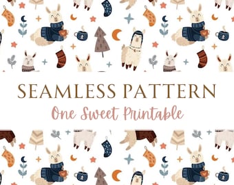 Weihnachten Lama Musterdesign-Datei für Sublimationsdruck, Boho Lama Instant Download, junge oder Mädchen Lama Winter Muster