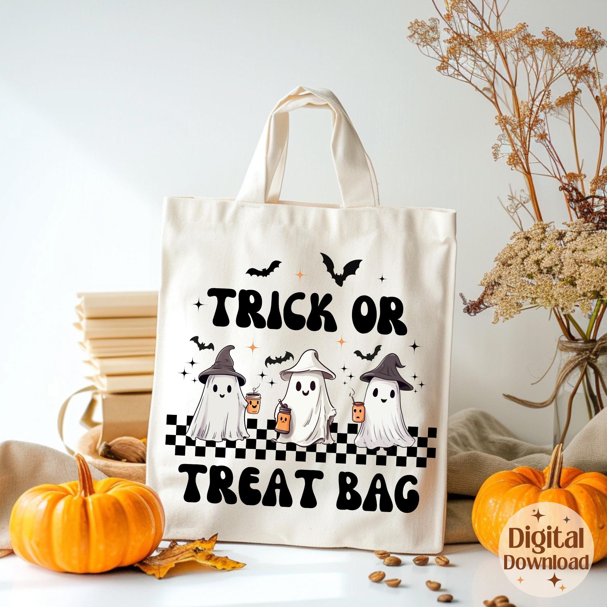Trick or Treat Bag PNG SVG Printable , Kids Retro Ghosts , Halloween ...
