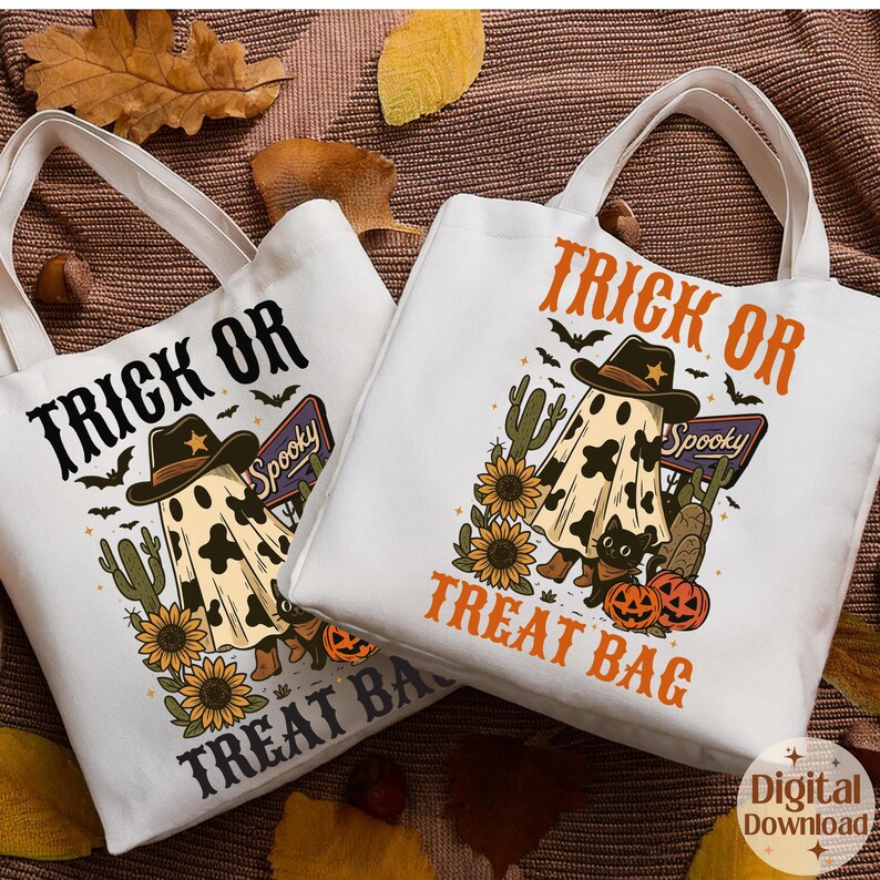 Trick or Treat Bag PNG SVG Printable , Kids Cowboy Ghosts , Halloween ...