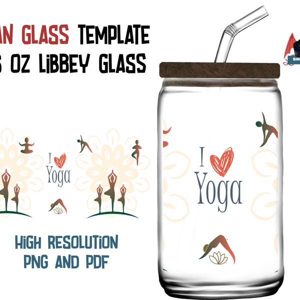 Yoga Style design  • 16oz Glass Can | Toga Asanas, Mandela's and I love Yoga Witches Hat Pumpkins Bats |   Png & PDF Files Digital Download