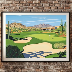 Arte de golf digital imprimible: paisaje del suroeste del desierto de Arizona / Arte mural de golf / Decoración de campo de golf en el desierto / Múltiples proporciones