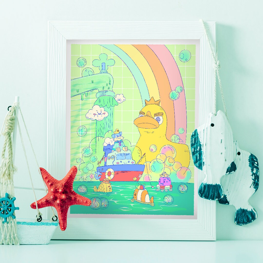Sail Boat Rubber Duck Nursery Room Kawaii Art Print Etsy