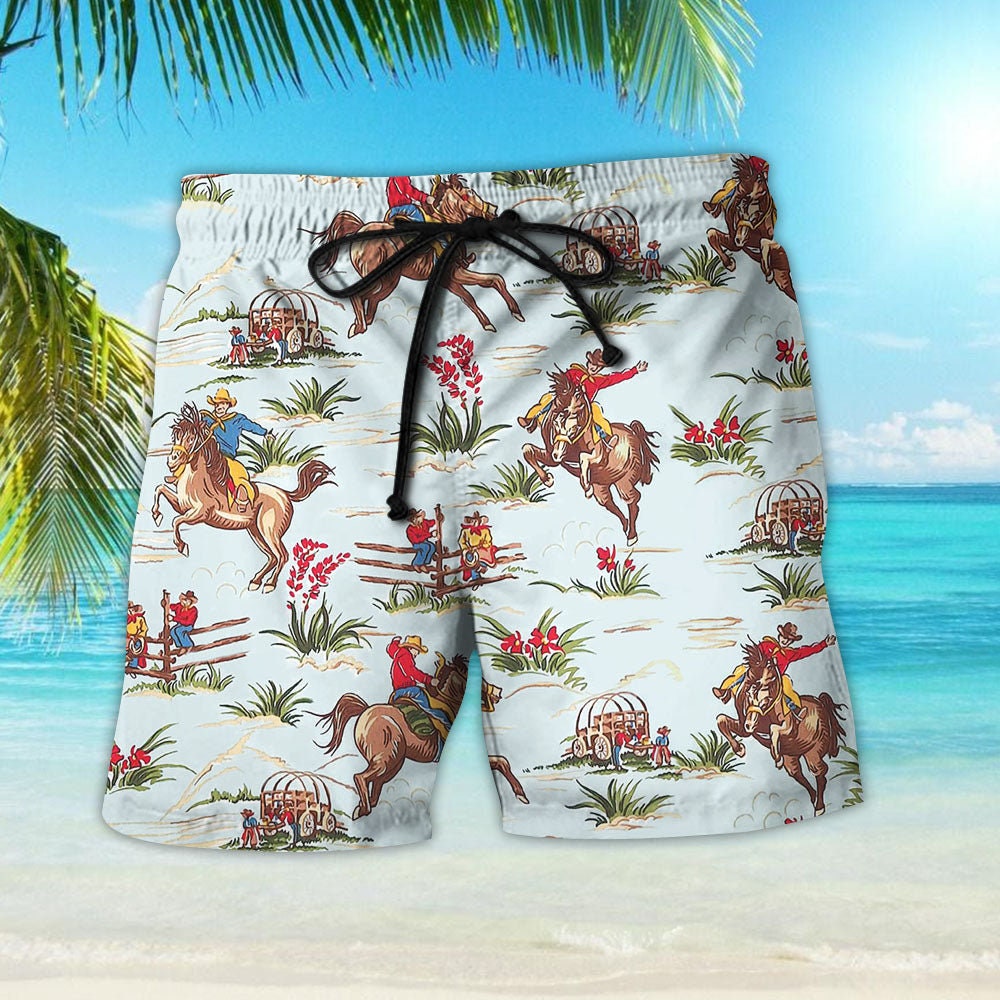 Cowboy Hawaiian Shirt Floral Cowboy Riding Horse Button Down Shirt