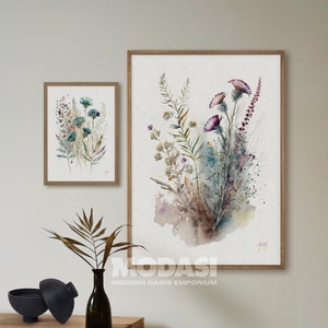 Wildflowers Watercolor Print Set of 2 Botanical Gallery Wall Art Printable Downloadable BOHO Farmhouse Modern Home Decor | MODASI PRINT 0113