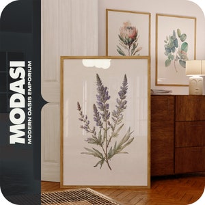 Lawendowa akwarela do wydrukowania botaniczna sztuka ścienna do pobrania BOHO Farmhouse Cottagecore Modern Home Decor | MODASI PRINT 0145