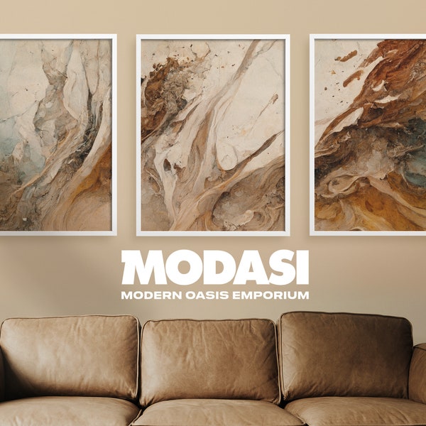 Earth Tone Terracotta Abstract Triptych Large Minimalist Print Set of 3 Wall Art for Modern Boho Decor Living Room | MODASI PRINT 0142