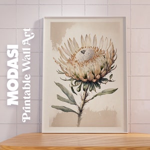 King Protea Watercolor Printable Botanical Wall Art Downloadable BOHO for Farmhouse Cottagecore Modern Home Decor | MODASI PRINT 0156