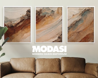 Earth Tone Terracotta Abstract Triptych Large Minimalist Print Set of 3 Wall Art for Modern Boho Decor Living Room | MODASI PRINT 0136