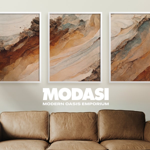 Earth Tone Terracotta Abstract Triptych Large Minimalist Print Set of 3 Wall Art for Modern Boho Decor Living Room | MODASI PRINT 0136