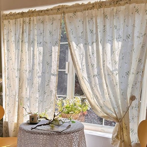 Floral White Curtains Farmhouse Style Shabby Chic Curtains Rustic Floral Curtains Lace Curtains Boho Home Fairy Decoration Curtains