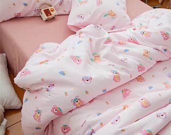 Housse de couette pour chambre d'enfant rose bébé, housse de couette en coton, literie faite à la main, housse de couette douce pour la peau, taie d'oreiller double/Full/Queen/King, drap-housse