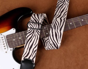 Zebra Print Handmade Guitar Strap Acoustic Guitar Strap Electric Guitar Strap Player Gift Adjustable Bass Strap ForHer Vintage Guitar Straps