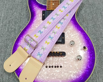 Purple Bows Guitar Strap Handmade Guitar Strap Electric Guitar Strap Guitar Player Gift Adjustable Bass Strap Gift For Her Gift for Kids