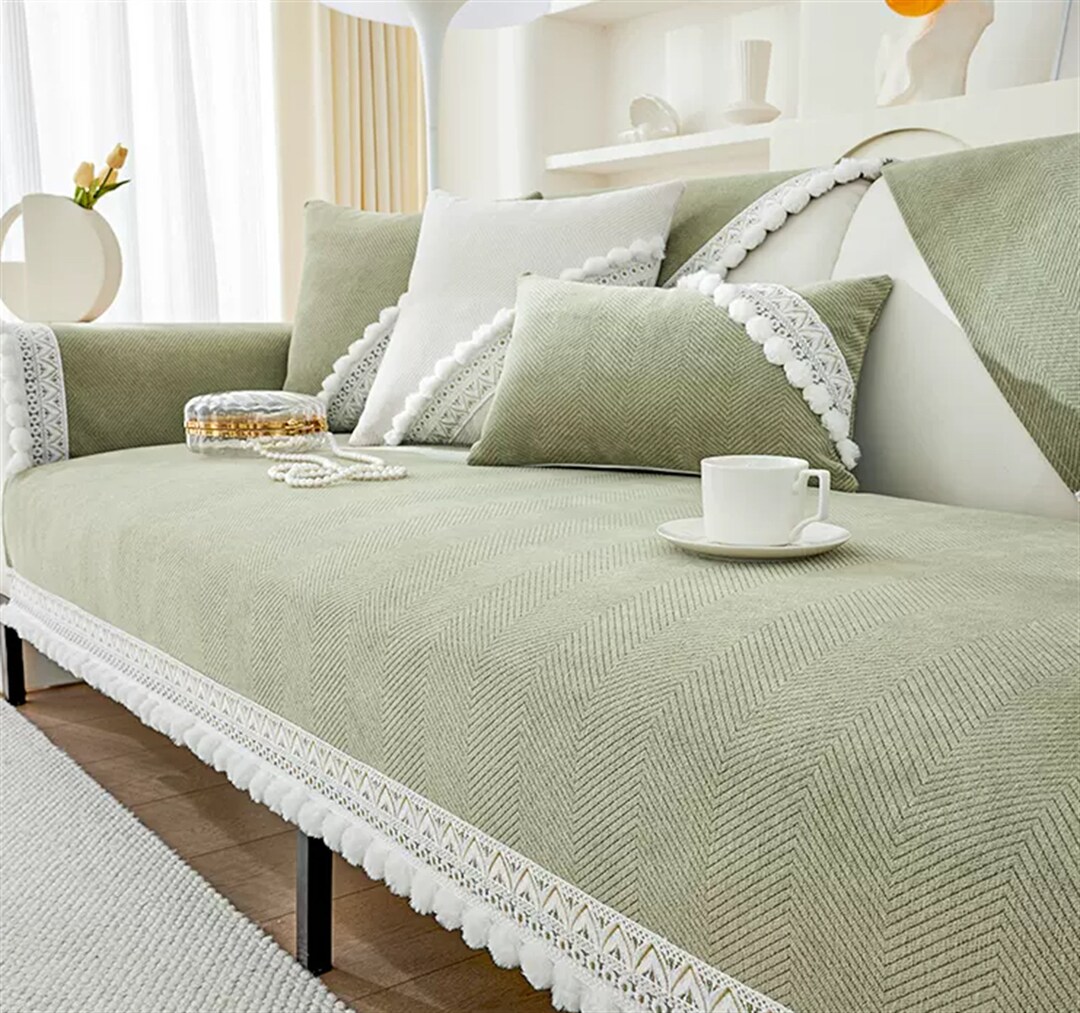 All Season Green Sofa Cover Nap Blanket Sofa Cover Chenille Etsy