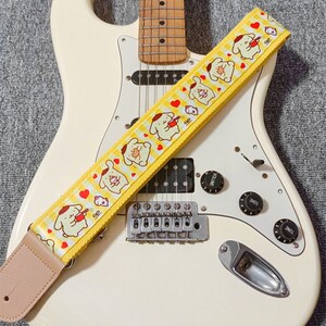 Cute Dogs Pattern Yellow Guitar Strap Handmade Guitar Strap Electric Guitar Strap Guitar Player Gift Adjustable Bass Strap Gift For Her zdjęcie 5