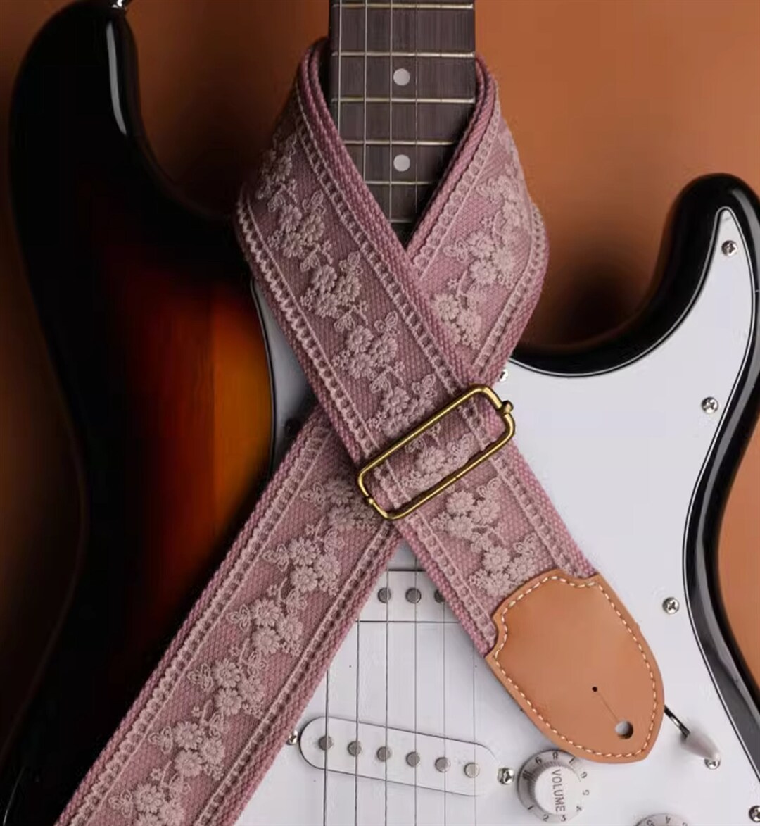Flower Purple Guitar Strap Floral Lace Guitar Strap Handmade Strap Electric Guitar Strap Guitar