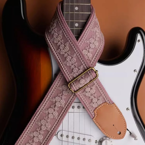 Flower Purple Guitar Strap Floral Lace Guitar Strap Handmade Strap Electric Guitar Strap Guitar Player Gift Adjustable Bass Strap For Her