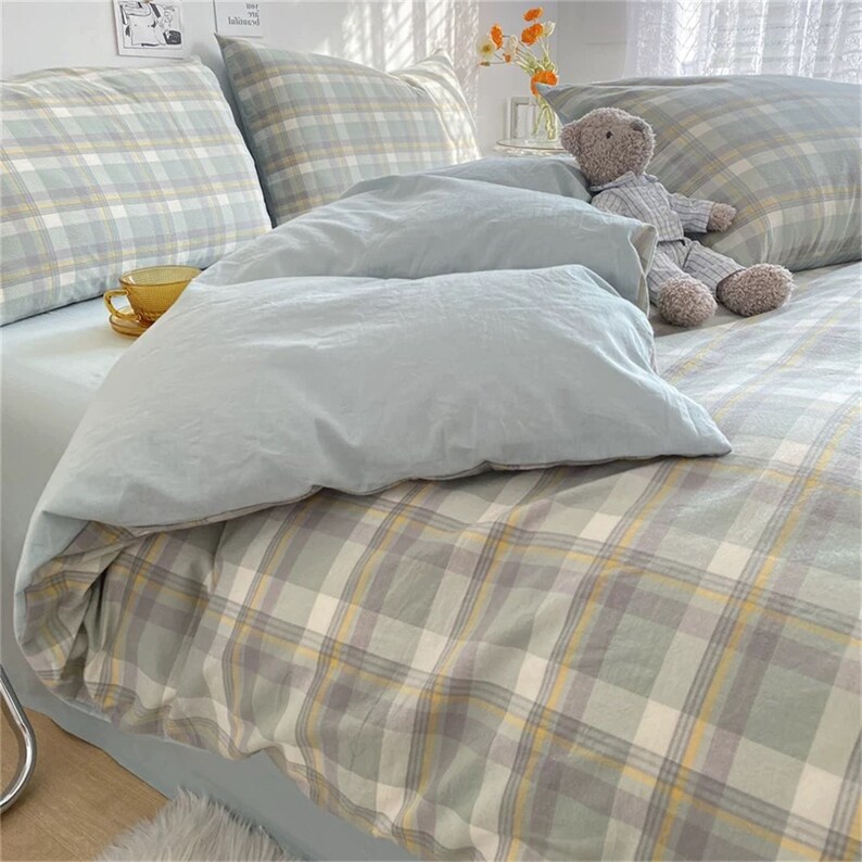 100 Cotton Blue Plaid Duvet Cover Minimalist Bedding Set Duvet Cover